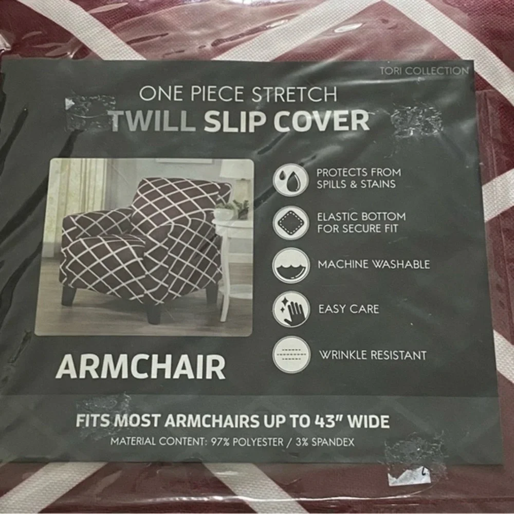 Twill Slip Cover Armchair 43” Wide One Piece Stretch Fits Most‎ Armchairs NWT